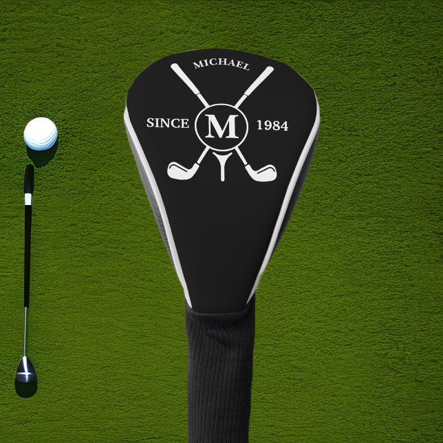 Personalised Minimalist Golf Monogram Black Golf Head Cover (Creator Uploaded)