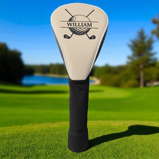 Personalised Minimalist Golfer Name Beige Golf Head Cover (Creator Uploaded)