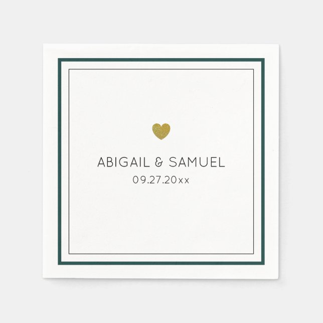 Personalised Minimalist Green White  Wedding  Napkin (Front)