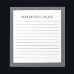 Personalised Minimalist Grey Name Lined Notepad<br><div class="desc">Stay organised and stylish with this personalised grey notepad. The minimalist design features your name in a simple yet elegant font at the top of the page, while the lined paper helps you keep your thoughts in order. The grey background adds a touch of sophistication to your everyday note-taking. Perfect...</div>