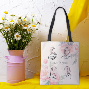 Personalised Minimalist Hijab Line Art Floral Tote Bag