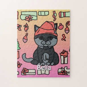 Personalised Minimalist Holiday Cat's Gifts Square Jigsaw Puzzle