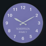 Personalised Minimalist Lavender Purple Wall Clock<br><div class="desc">This modern Personalised Minimalist Lavender Purple Wall Clock is easy to personalise by typing your choice of family name or similar wording into the personalisation template before ordering. The design features the numbers and personalisation in white on a simple plain lavender purple background so that the time can easily be...</div>