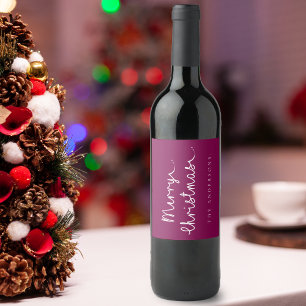 Personalised Minimalist Merry Christmas Name Wine Label