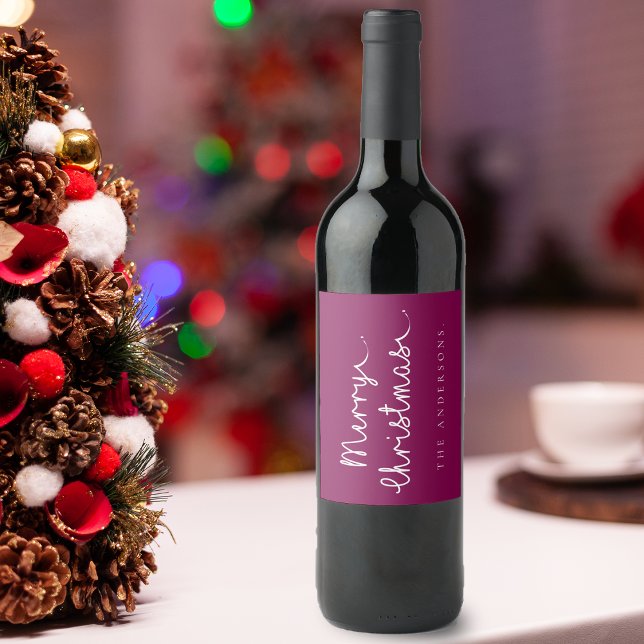 Personalised Minimalist Merry Christmas Name Wine Label (Simple Custom Name Minimalist Merry Christmas Wine Label)