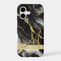 Personalised Minimalist Modern Black Gold Marble