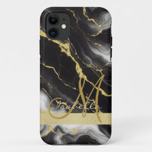 Personalised Minimalist Modern Black Gold Marble iPhone 11 Case