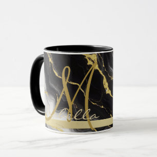 Personalised Minimalist Modern Black Gold Marble Mug