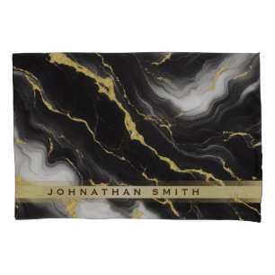 Personalised Minimalist Modern Black Gold Marble Pillowcase