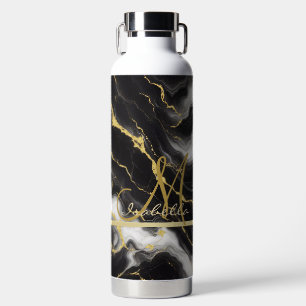 Personalised Minimalist Modern Black Gold Marble Water Bottle