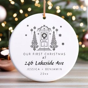 Personalised Minimalist New Home Christmas Ceramic Ornament