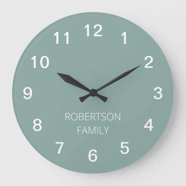 Personalised Minimalist Pale Turquoise Wall Clock (Front)