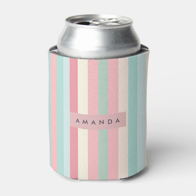 Personalised Minimalist Pastel Stripes  Can Cooler (Can Front)