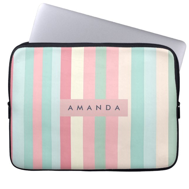 Personalised Minimalist Pastel Stripes  Laptop Sleeve (Front)