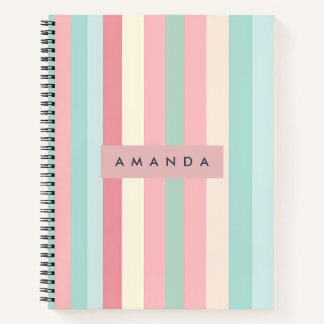 Personalised Minimalist Pastel Stripes  Notebook