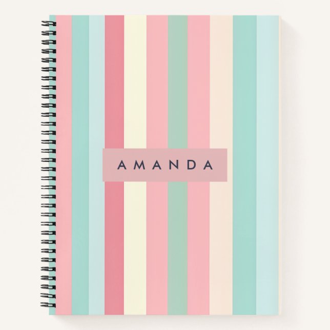 Personalised Minimalist Pastel Stripes  Notebook (Front)