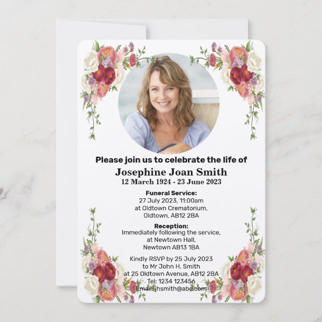 Personalised Minimalist Photo Funeral Invitation (Front)