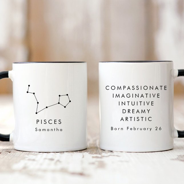 Personalised Minimalist Pisces Zodiac Sign Mug (Creator Uploaded)