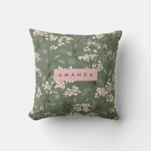 Personalised Minimalist Sage Floral Art Cushion