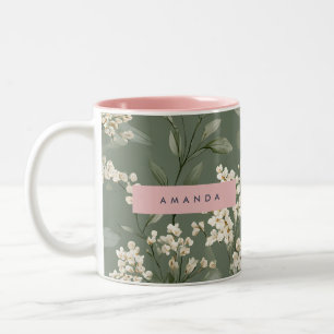 Personalised Minimalist Sage Floral Art Two-Tone Coffee Mug