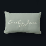 Personalised Minimalist Script Name Sage Green Lumbar Cushion<br><div class="desc">Create a cosy and elegant space with this personalised sage green lumbar pillow featuring a delicate script name design. The soft,  minimalist aesthetic makes it a perfect accent for bedrooms,  living rooms,  or nurseries. A thoughtful gift for weddings,  housewarmings,  or anyone who loves modern personalised home decor.</div>