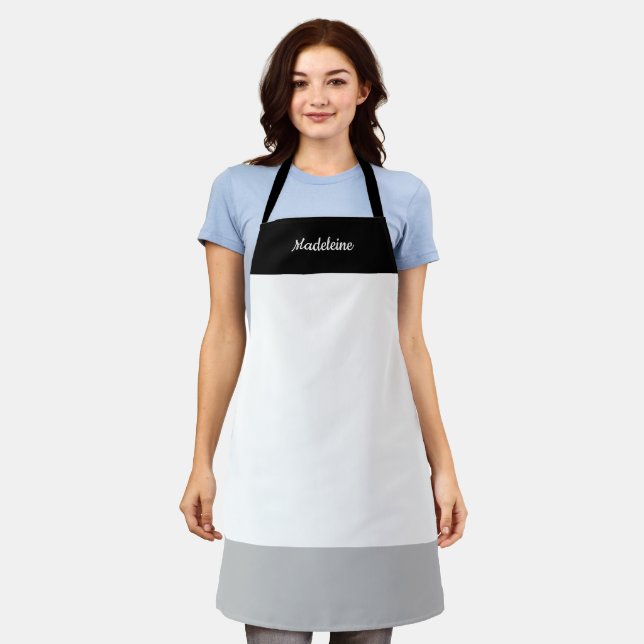 Personalised Minimalist Shades of Grey/Black Apron (Worn)