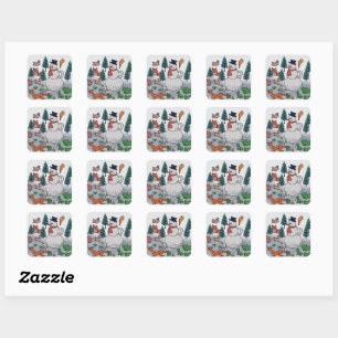 Personalised Minimalist Snowy Friends' Adventure Square Sticker