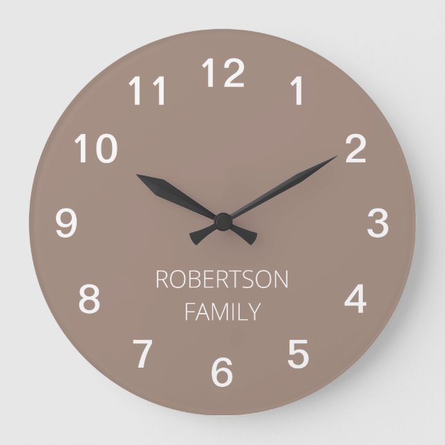 Personalised Minimalist Taupe Wall Clock (Front)