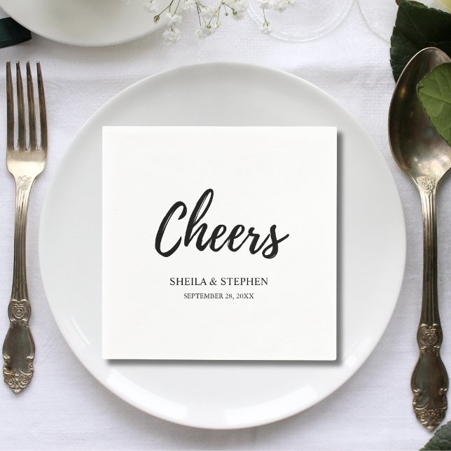 Personalised Minimalist Wedding Cheers Cocktail Napkin (Creator Uploaded)