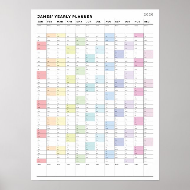 Personalised Minimalist Yearly Planner Poster (Front)