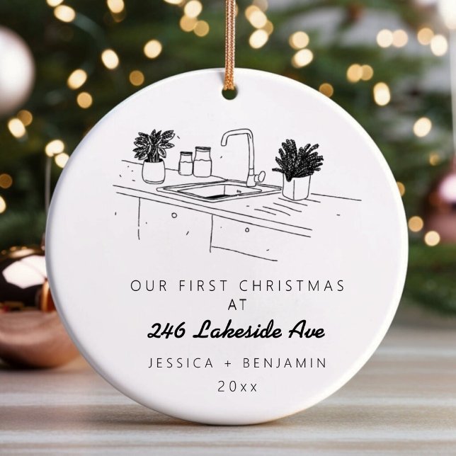 Personalised Minimalistic New Apartment Christmas Ceramic Ornament (Personalized Minimalistic New Apartment Christmas Ceramic Ornament)