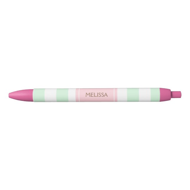 Personalised Mint and Pink Striped Pen (Front)