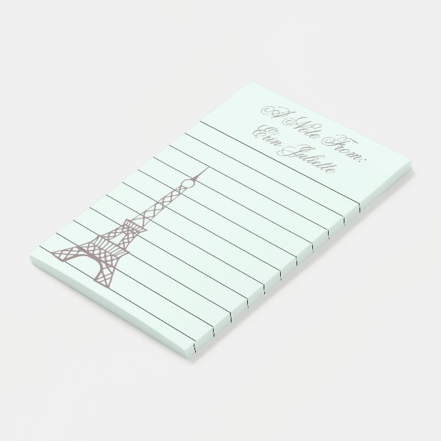 Personalised Mint Eiffel Tower Post It Notes Gift (Angled)