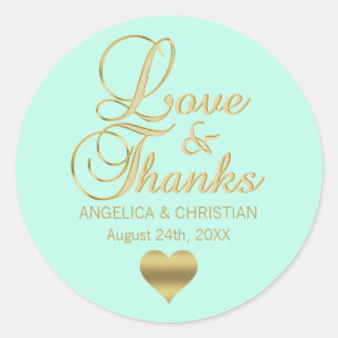 Personalised MINT Gold LOVE & THANKS Wedding Classic Round Sticker