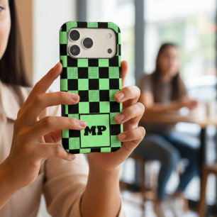 Personalised Mint Green & Black Chequered Monogram
