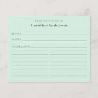 Personalised Mint Green Favourite Recipe Chef Bake