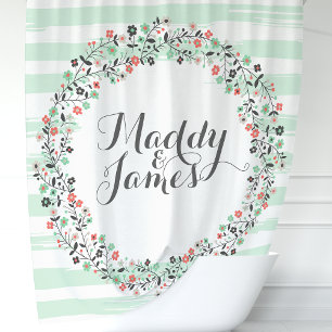Personalised Mint Green Floral Wreath Shower Curtain