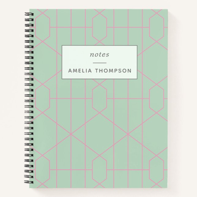 Personalised Mint Green Geometric Notes Lists Notebook (Front)