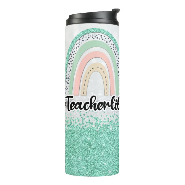 Personalised Mint Green Glitter Teacher Life   Thermal Tumbler (Rotated Left)