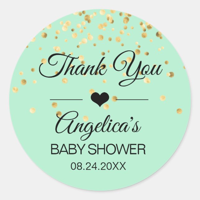 Personalised Mint Green Gold Baby Shower Labels (Front)