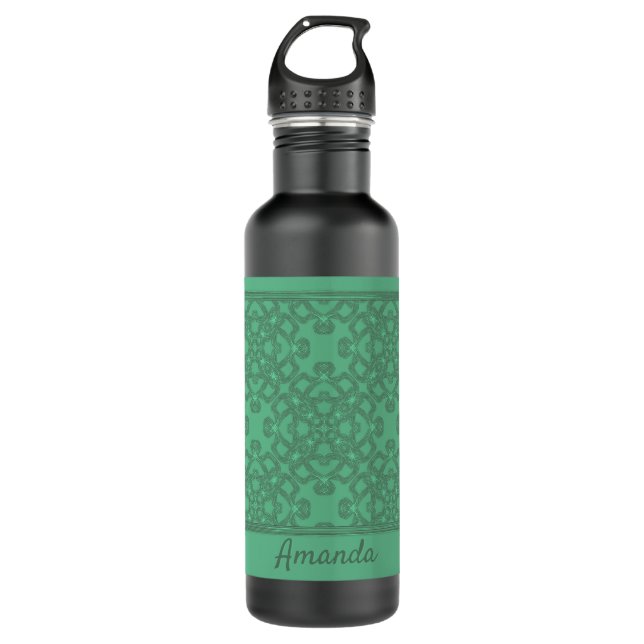 Personalised mint green pattern 710 ml water bottle (Front)