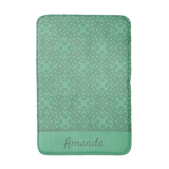 Personalised mint green pattern bath mat (Front Vertical)
