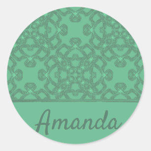 Personalised mint green pattern classic round sticker