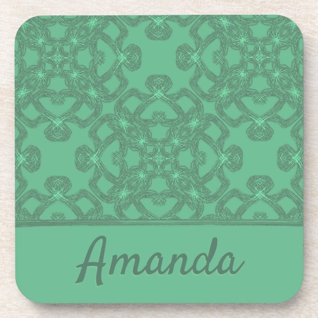 Personalised mint green pattern coaster (Front)