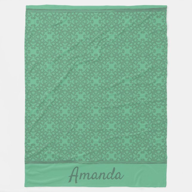 Personalised mint green pattern fleece blanket (Front)