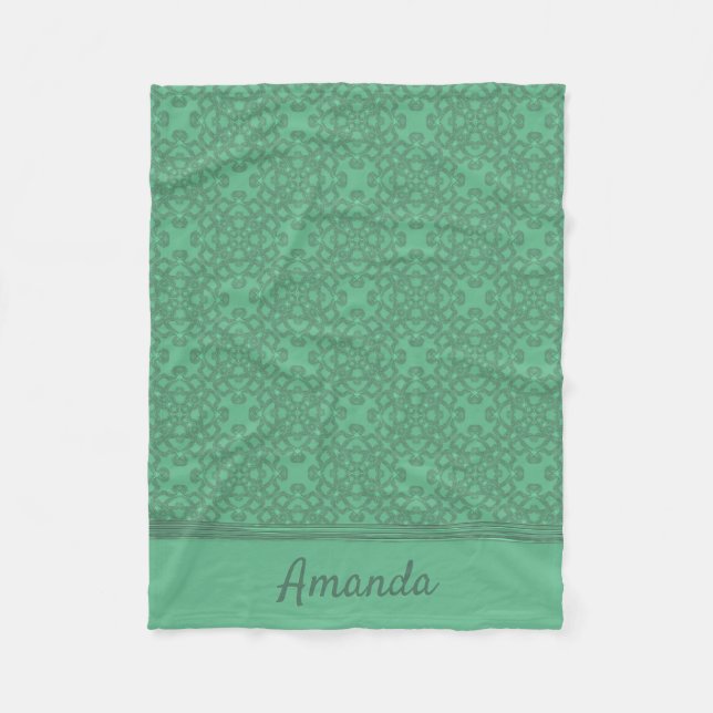 Personalised mint green pattern fleece blanket (Front)