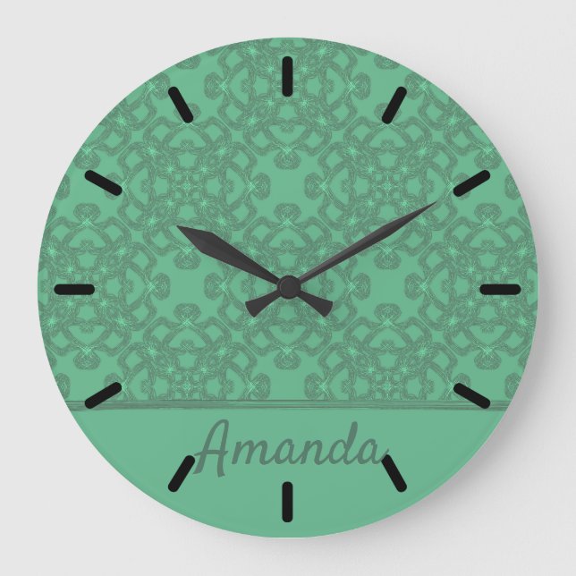 Personalised mint green pattern large clock (Front)