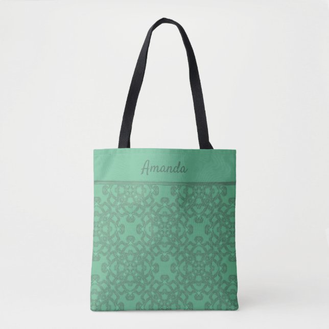 Personalised mint green pattern tote bag (Front)