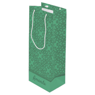 Personalised mint green pattern wine gift bag