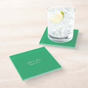 Personalised Mint Green Wedding Glass Coaster